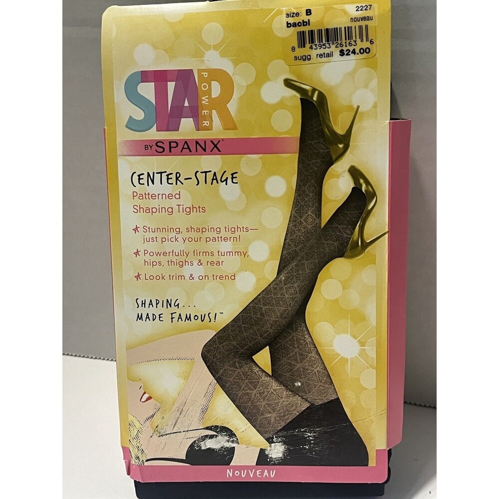 NWT SPANX Star Power Center Stage Patterned Shaping Tights Black Noveau **Size B